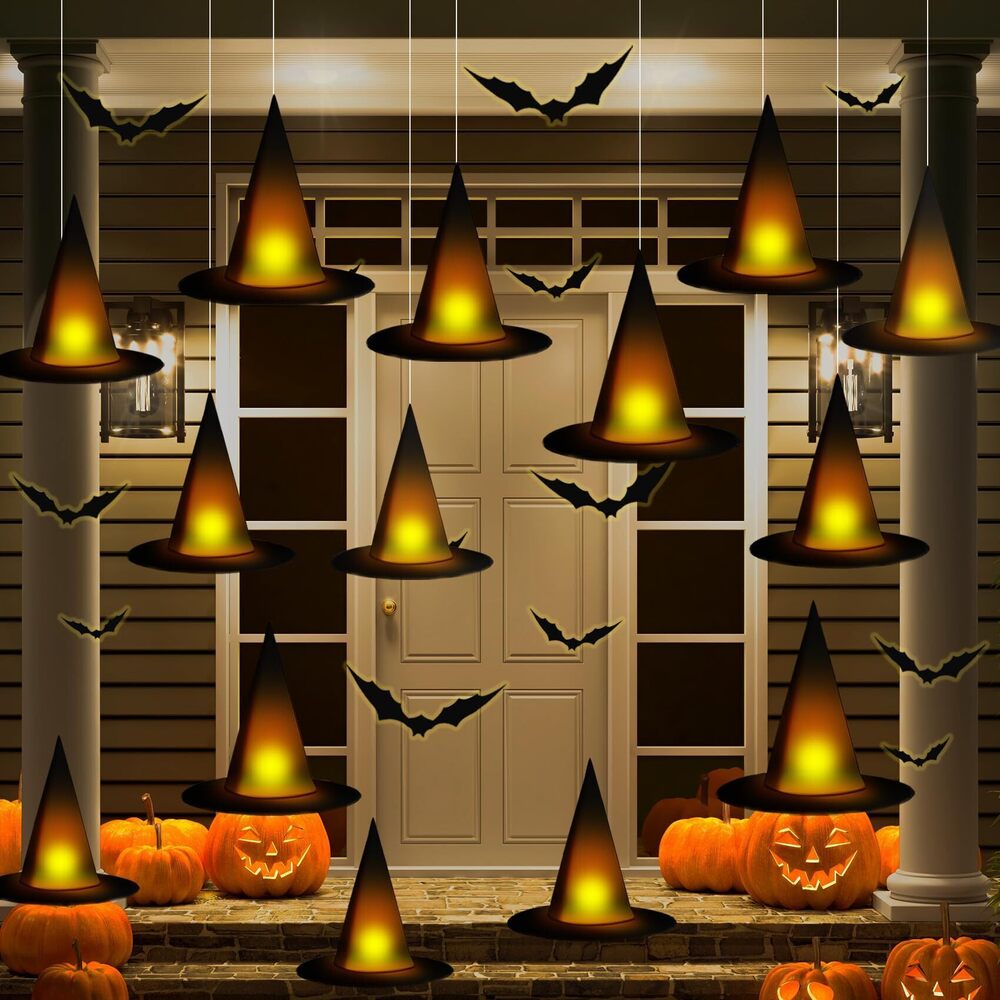 9840 24 Pieces Halloween Black Witch Hats DIY Floating Light up Hats